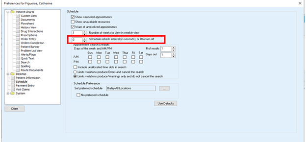 EHR end user data cleanup - preferences